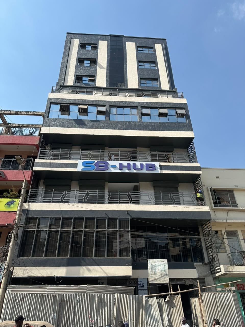 Structural steel frame under construction for a multi-storey building